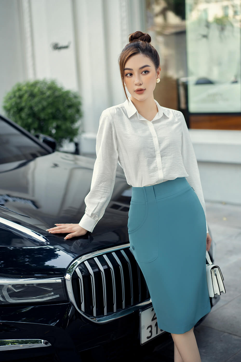 Chân váy suông dai 22 08 xanh