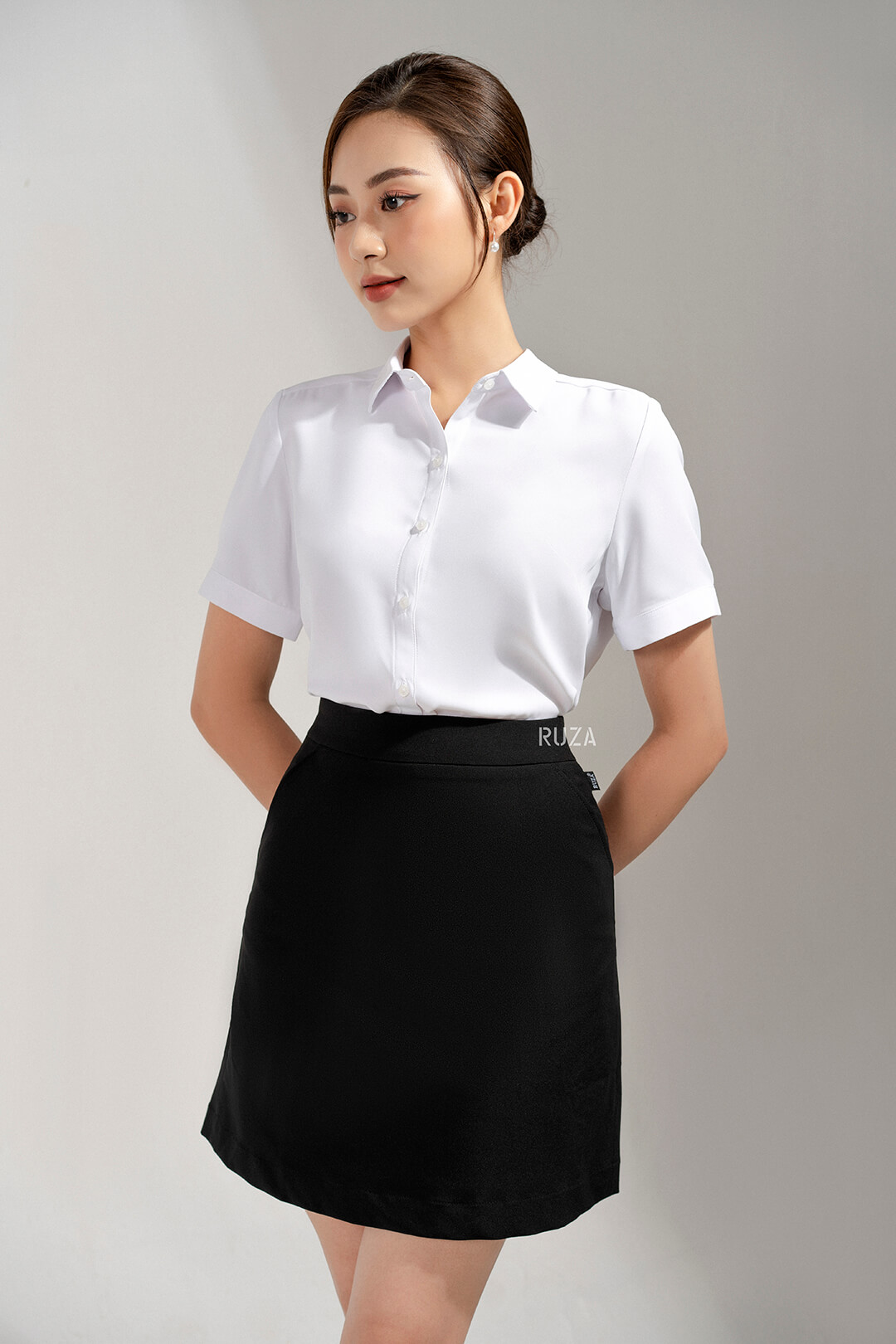 Áo sơ mi classic lụa ngọc trai 1