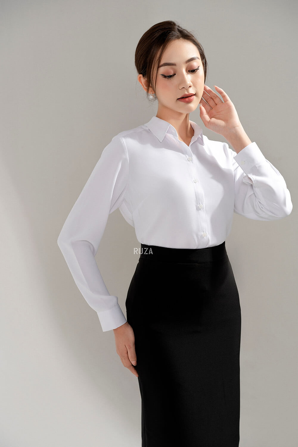 Sơ mi classic tay dai 052 125 trắng -1