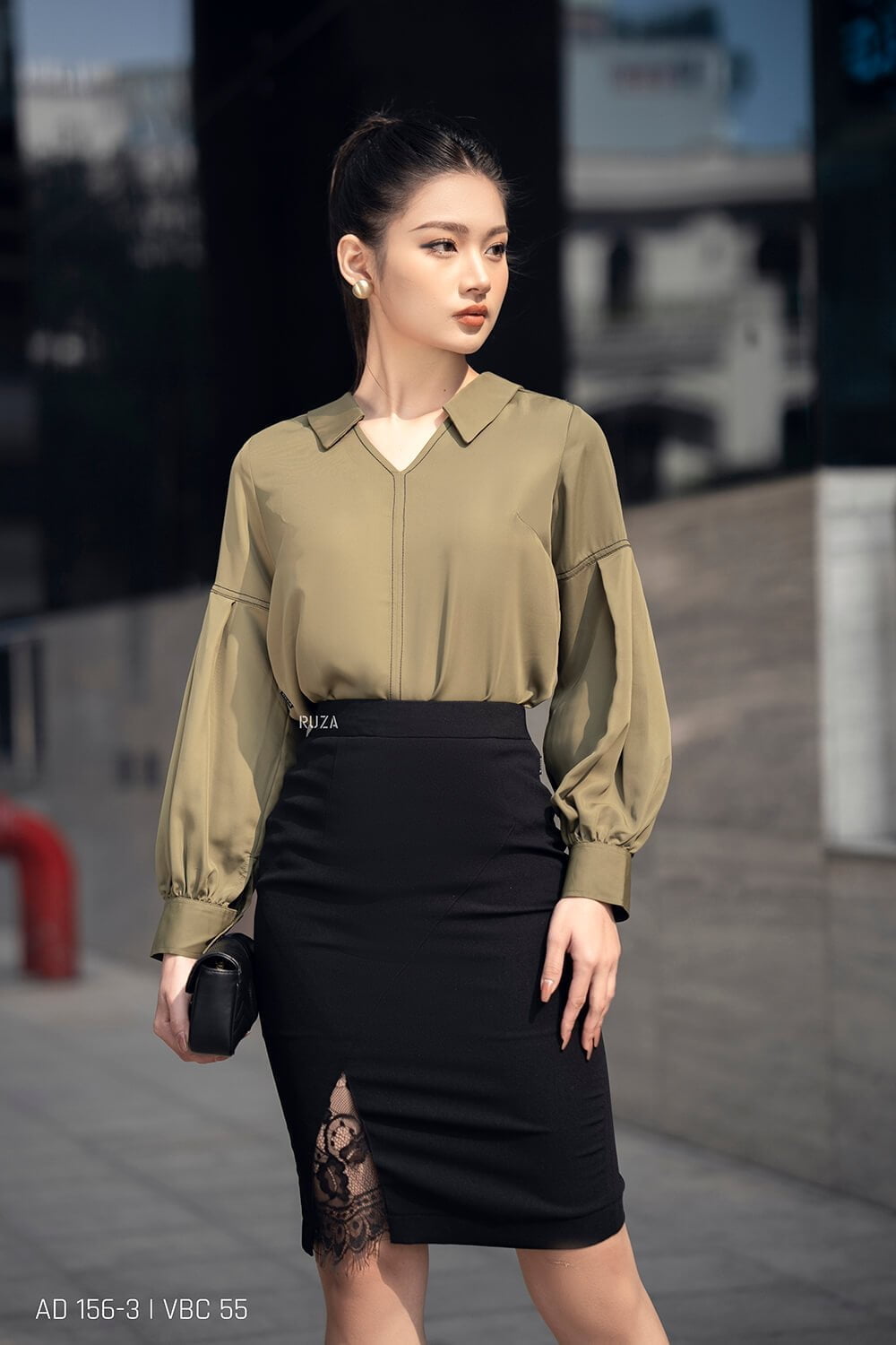 Áo sơ mi tay dài AD 156-3 xanh rêu pc1