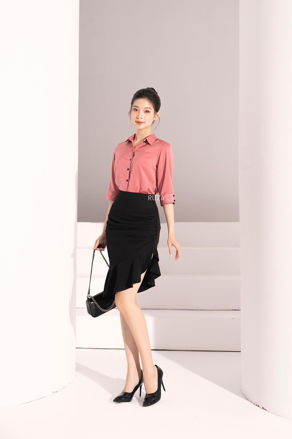 Áo sơ mi tay lỡ AL 163-1 hồng pc1