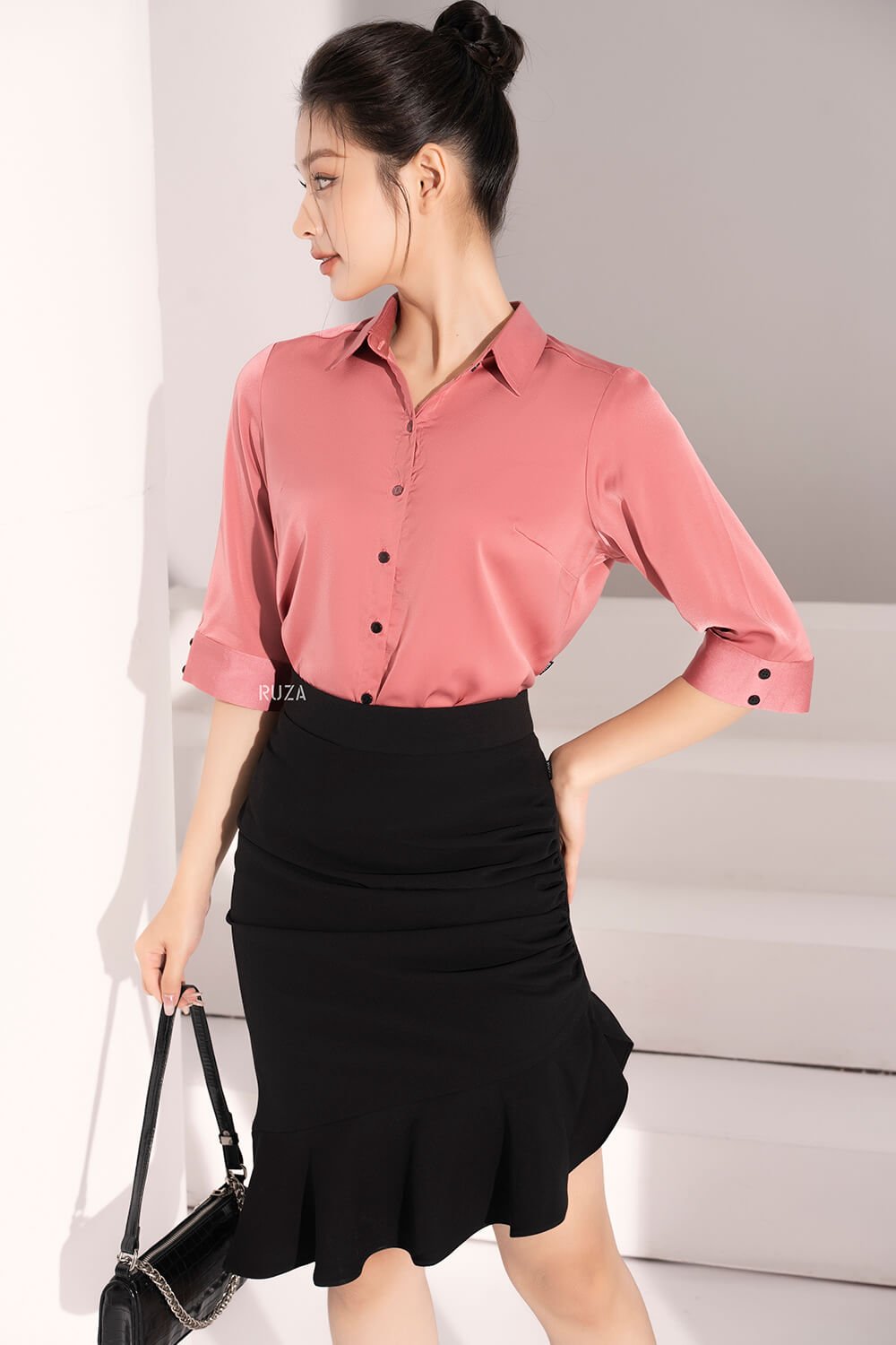 Áo sơ mi tay lỡ AL 163-1 hồng