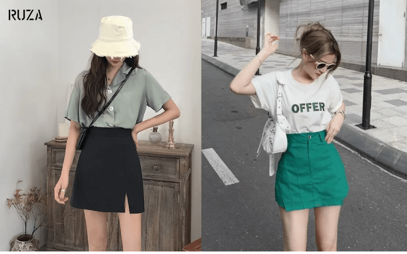 Mặc gì ngày Tết vừa thanh lịch, may mắn dành cho nàng công sở 4 Mặc chân váy kết hợp áo thun trong ngày tết