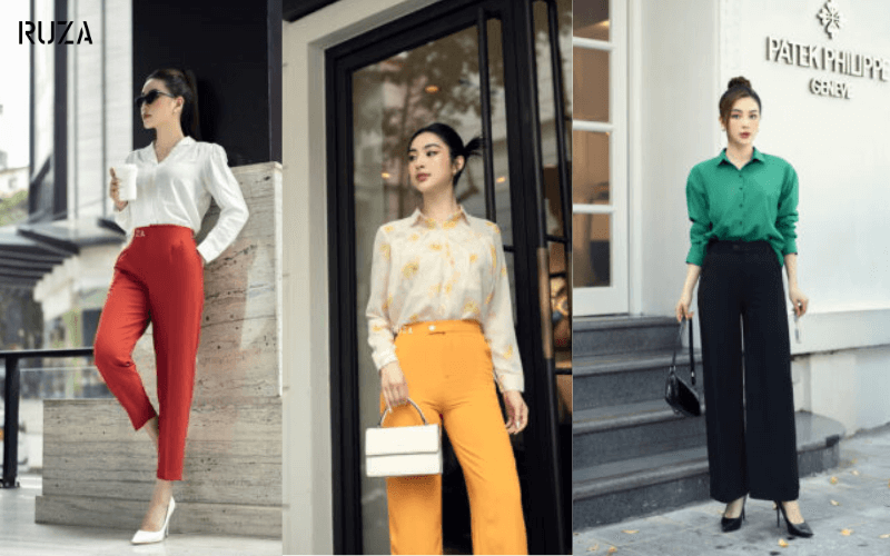 Mặc gì ngày Tết vừa thanh lịch, may mắn dành cho nàng công sở 7 Mặc áo sơ mi phối quần ống suông