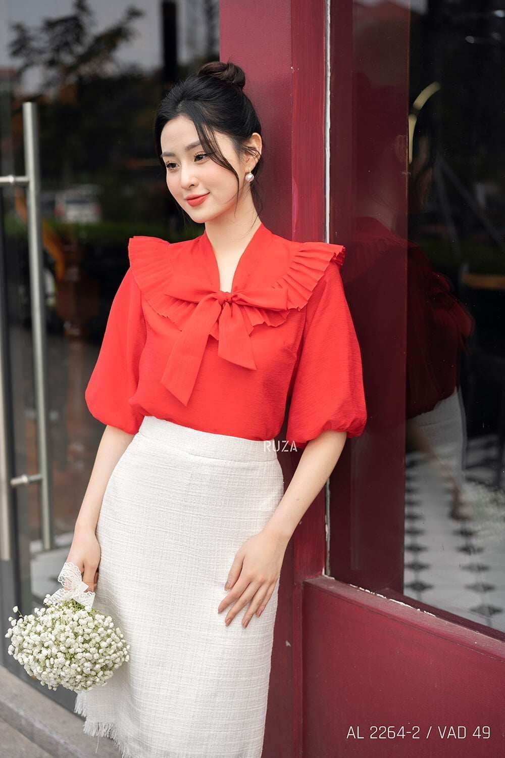 Áo sơ mi tay lỡ AL 2264-2 đỏ pc3