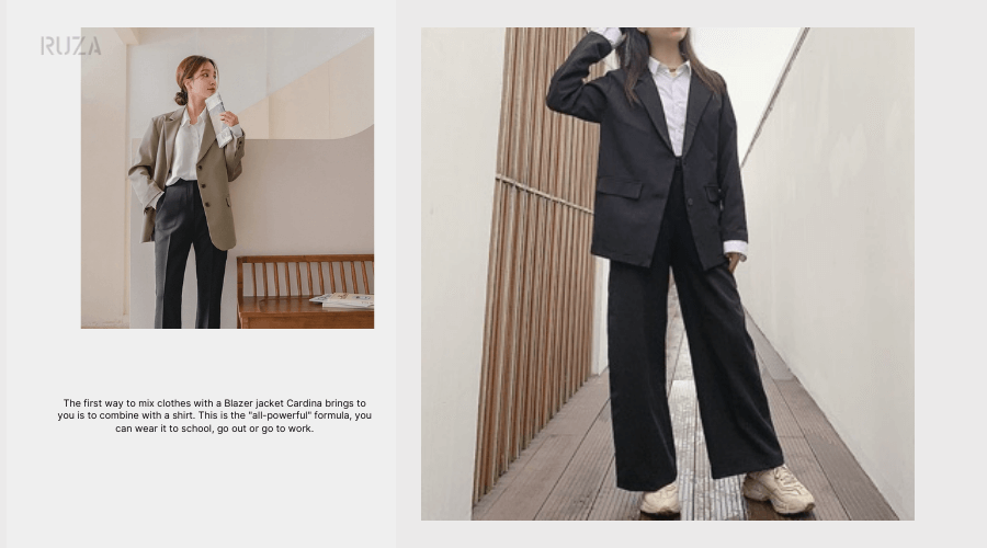 Mix áo Blazer với áo sơ mi và quần tây