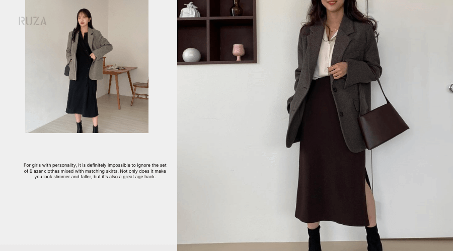 Mix áo Blazer với váy suông