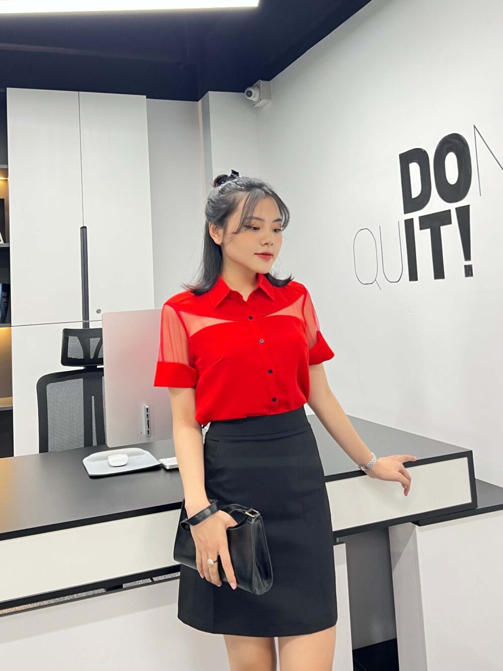 Sơ mi tay ngắn AN 22 68 đỏ cam