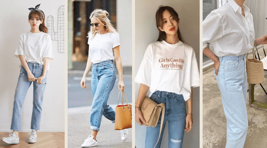 Basic là gì? Tìm hiểu về phong cách thời trang basic 5 Áo phông trắng kết hợp quần jean xanh