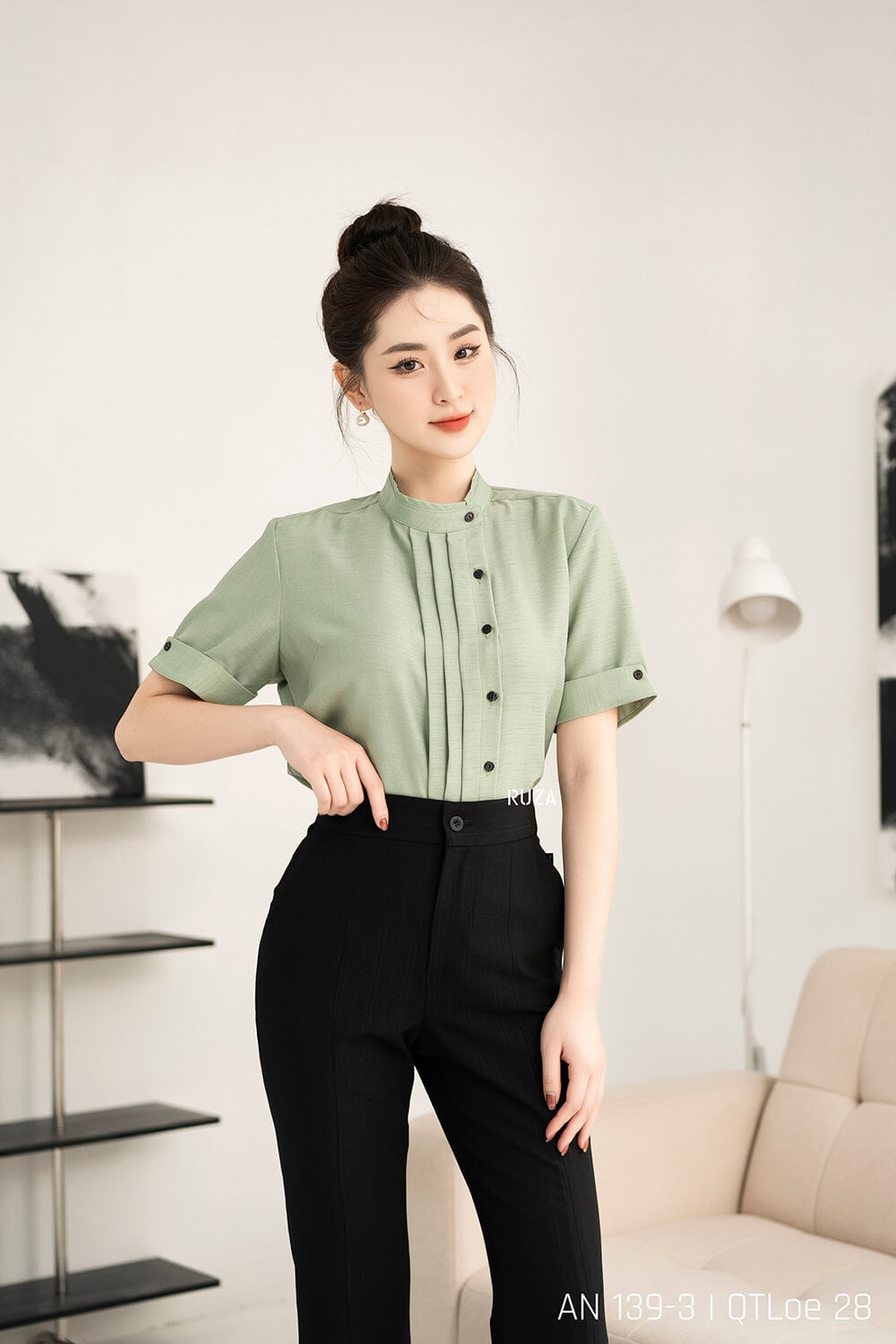 Sơ mi tay ngắn AN 139-3 xanh ngọc pc1