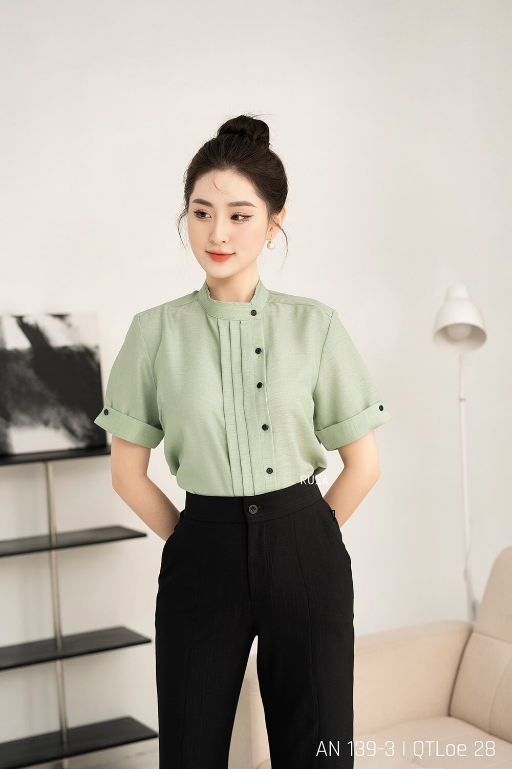Sơ mi tay ngắn AN 139-3 xanh ngọc pc2