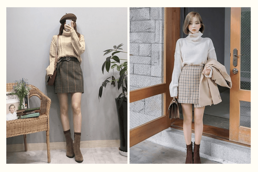 10 Cách Phối Chân Váy Chữ A Dáng Đẹp Dành Cho Nàng 10 Phối chân váy chữ A với áo len cổ lọ và cổ 3 phần