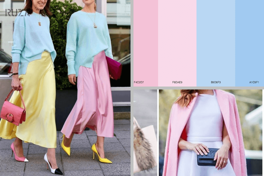 Phối màu xanh pastel với hồng