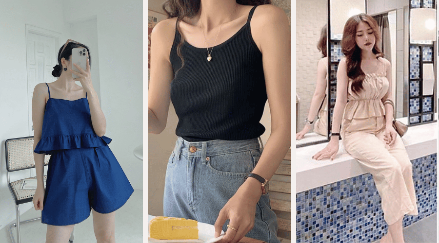 Mặc áo 2 dây nên mặc áo lót nào để không lộ? 5 Áo 2 dây bo gấu - Áo 2 dây sọc tăm - Áo 2 dây vải chun