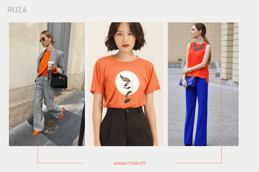 Màu cam kết hợp với màu gì để vừa phong cách vừa đẹp 6 Áo màu cam phối với quần xám - Quần đen - Quần xanh dương