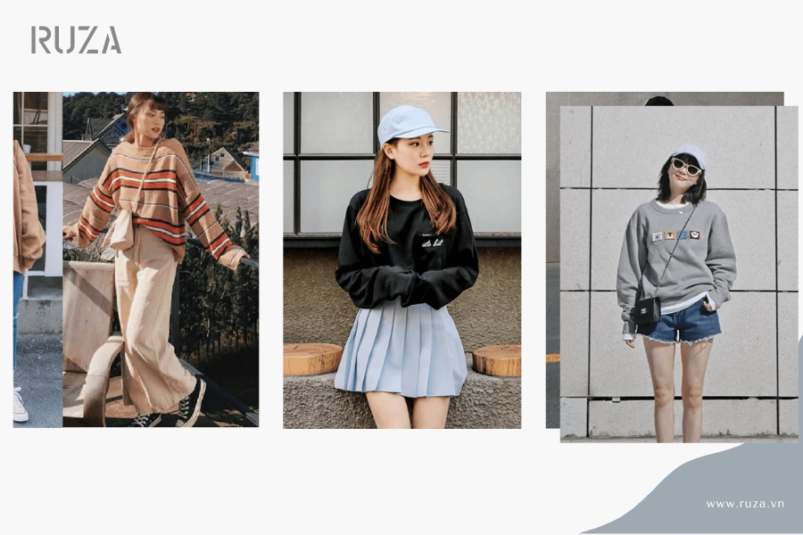 15+ cách phối đồ với áo hoodie không mũ cực xịn 6 Phối áo hoodie không mũ nữ: Quần loe, váy tennis, quần short