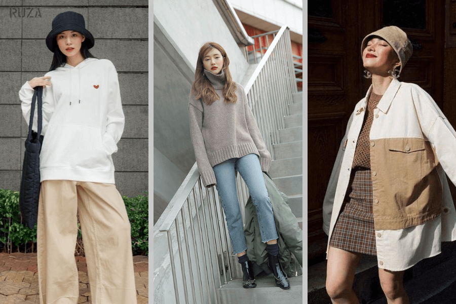 Oversize là gì? Cách phối đồ oversize phổ biến dành cho nữ 5 Phối đồ oversize: áo hoodie oversize với quần kaki - Áo len oversize với quần trơn - Áo khoác oversize với áo cổ tròn