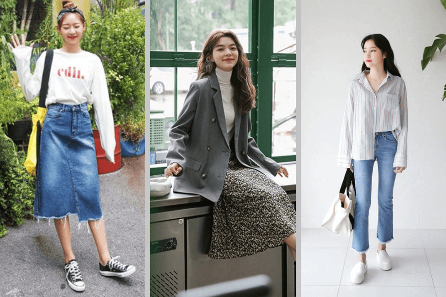 Oversize là gì? Cách phối đồ oversize phổ biến dành cho nữ 6 Phối đồ oversize: Áo oversize cổ tròn và chân váy jean - Áo khoác oversize với váy hoa nhí - Sơ mi oversize với quần skinny jeans
