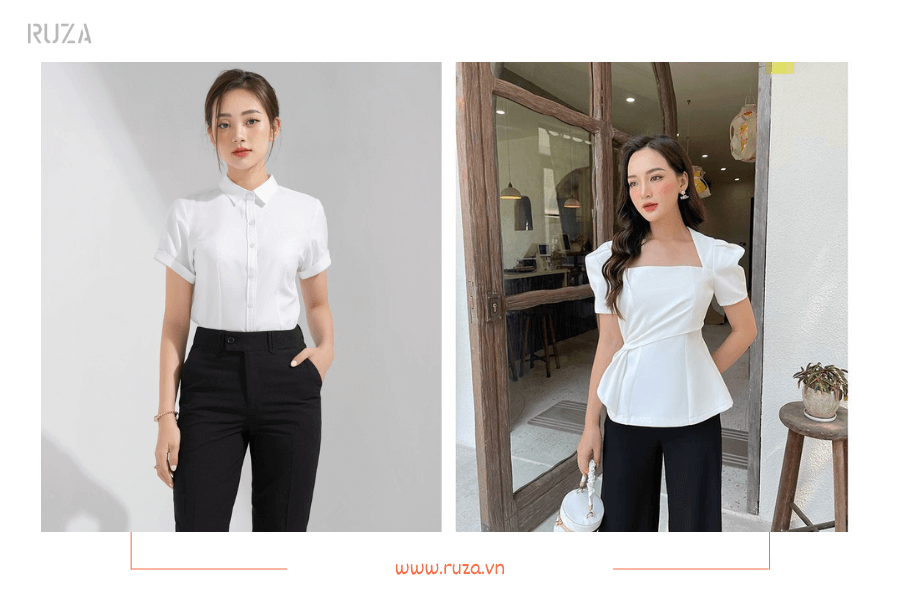 Phối quần tây áo sơ mi trắng - quần tây với áo Peplum