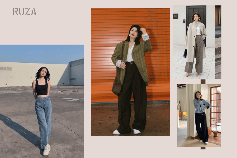 Quần ống suông mặc với áo: Cổ vuông - Blazer - Khoác dài và Cardian