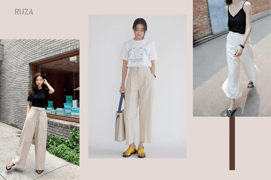 Quần ống suông mặc với: Áo Croptop - Áo phông - Áo dây