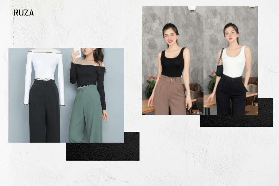Sweatshirt phối với áo croptop và quần lưng cao