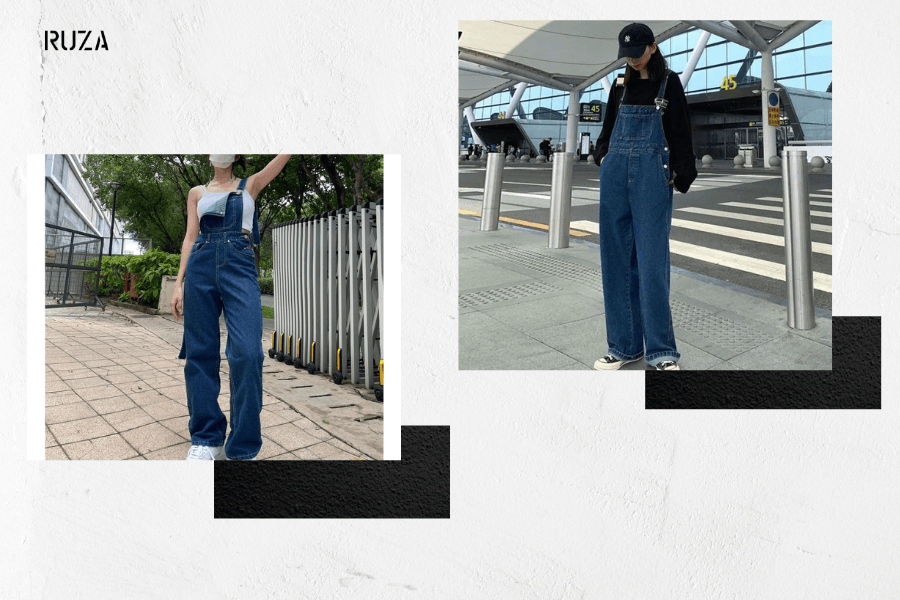 Sweatshirt phối với yếm jeans