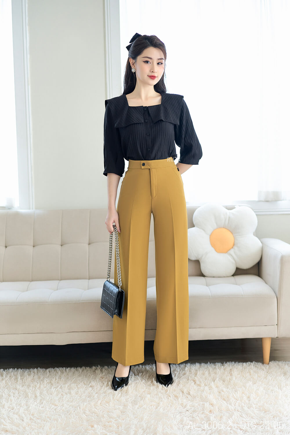 Áo sơ mi tay lỡ AL 3006-2 đen