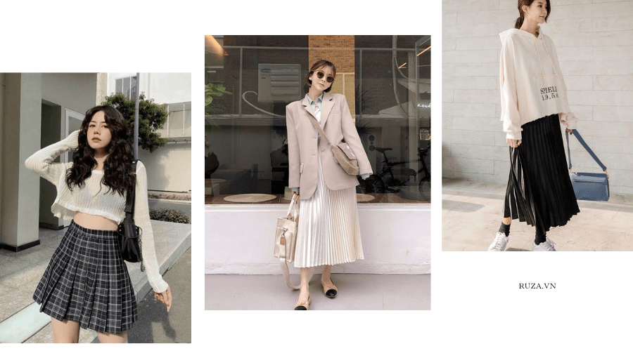 15 + Cách Phối Chân Váy Xếp Ly Giúp Nàng Xinh Lung Linh 4 Phối chân váy xếp ly với: áo croptop - Áo blazer - áo sweater