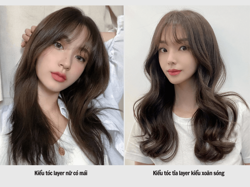 Top 30+ Kiểu Tóc Layer Nữ Đẹp Trẻ Trung Hợp Khuôn Mặt Nhất 2023 17 Layer nữ có mái - layer kiểu xoăn sóng