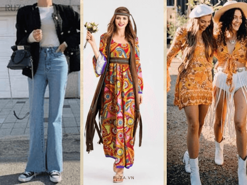 Hippie Style Là Gì? Phong Cách Hippie Của Trào Lưu Giới Trẻ 7 Quần Jeans ống loe - Họa tiết in hoa đậm - Phong cách tua rua
