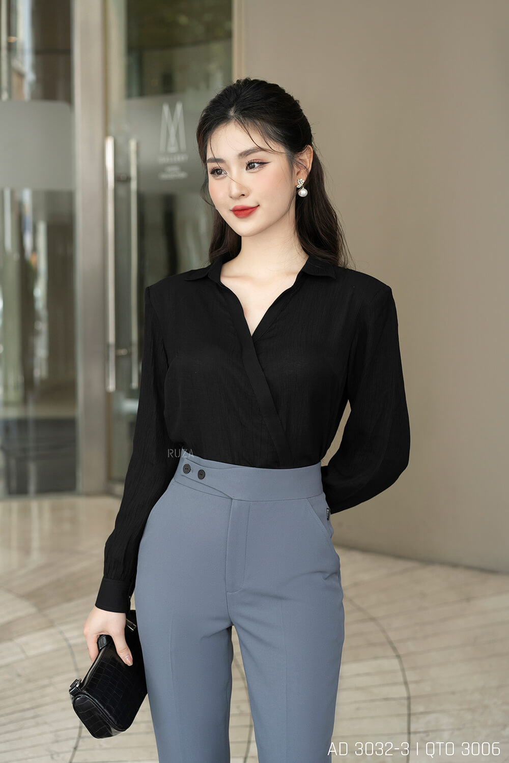 Áo sơ mi tay dài AD 3032-2 đen pc2