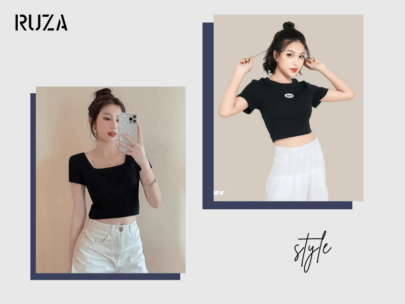 Áo Croptop là gì? 10+ kiểu áo croptop đẹp và cách phối 5 Áo Crotop cổ vuông - tay ngắn