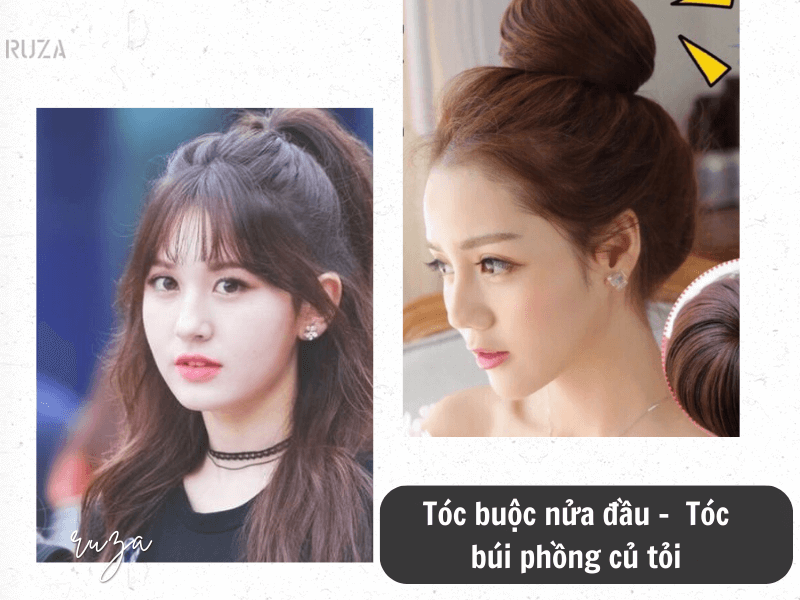 Mặt Tròn Để Tóc Gì? 31+ Kiểu Tóc Đẹp Cho Nàng Mặt Tròn 18 Tóc buộc nửa đầu - Tóc búi phồng củ tỏi