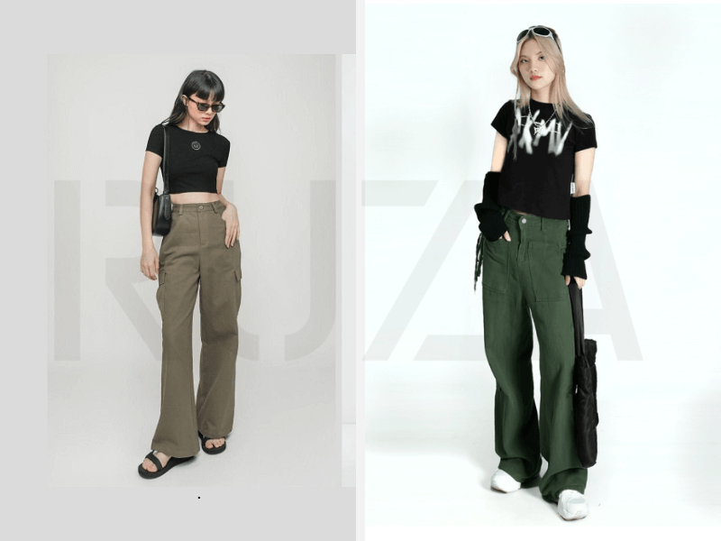 Áo baby tee với quần túi hộp