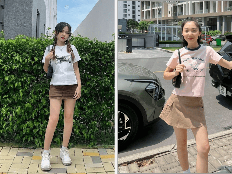Phối hợp trang phục với áo baby tee