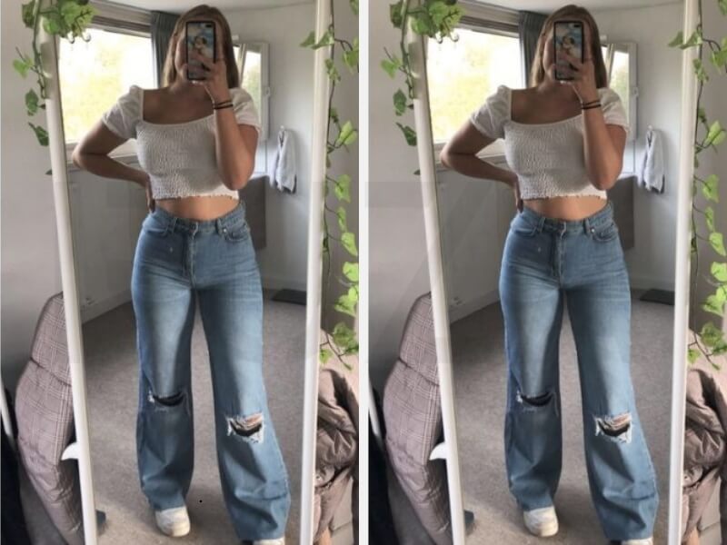 Cách Mặc Đồ Cho Người 60kg Thon Gọn Và Tôn Dáng 6 Kết hợp quần jean ống rộng và áo croptop