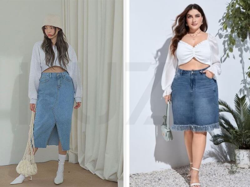 Cách Mặc Đồ Cho Người 60kg Thon Gọn Và Tôn Dáng 7 chân váy jeans và áo croptop