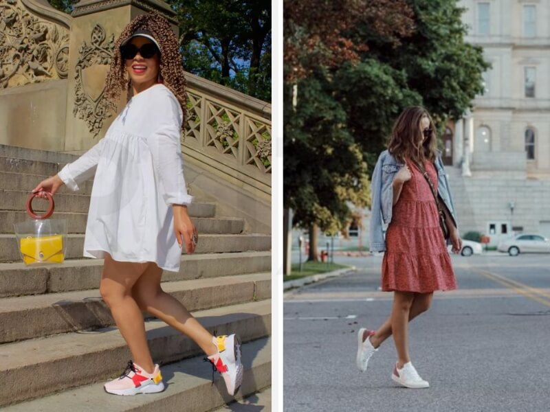 Cách Mặc Đồ Cho Người 60kg Thon Gọn Và Tôn Dáng 9 Phối đầm babydoll với giày sneaker