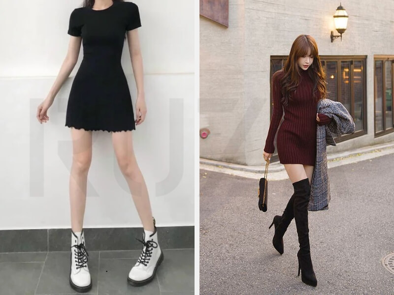 7+ Cách Phối Đồ Cho Nàng Nấm Lùn Hack Dáng Hơn 5 Váy ôm body ngắn và giày cao cổ