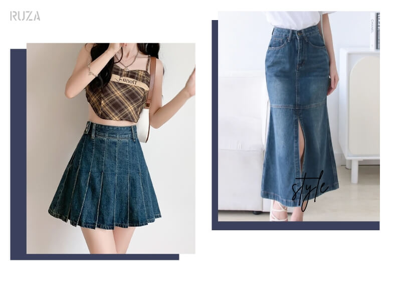Chân Váy Jean Phối Với Áo Gì Trẻ Trung, Cuốn Hút 4 Chân váy jean xếp ly - Váy jean xẻ tà