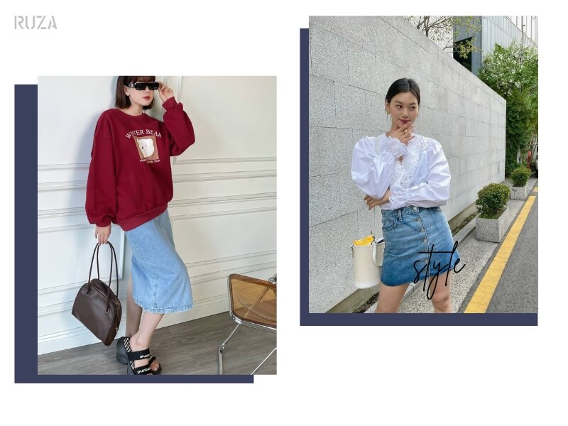 Chân Váy Jean Phối Với Áo Gì Trẻ Trung, Cuốn Hút 8 Chân váy jean phối với áo sweater - áo tay phồng