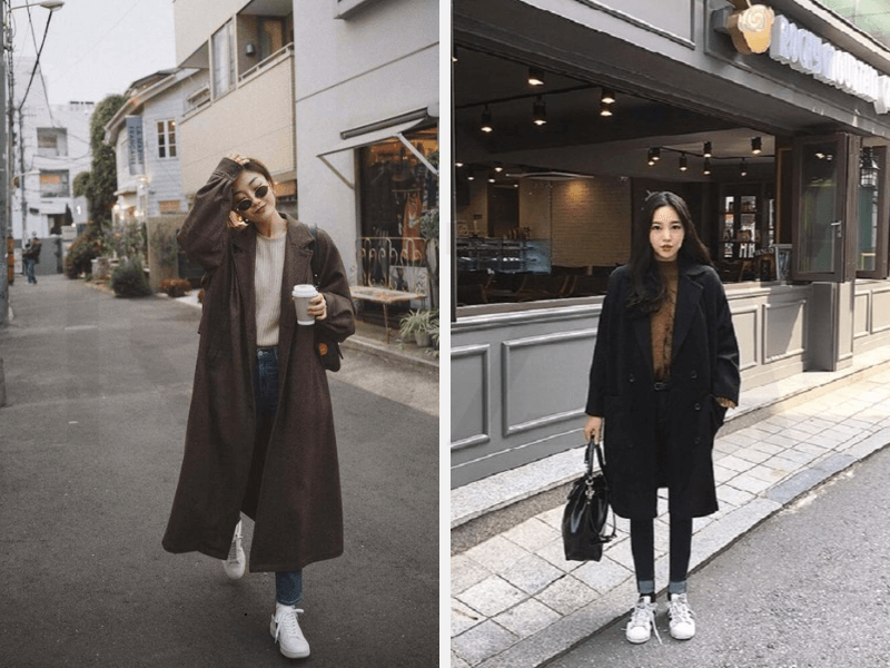 10+ Cách Phối Đồ Mùa Đông Cho Nữ Vừa Ấm Áp, Thời Trang 3 Kết hợp áo khoác dạ + quần jeans và giày thể thao