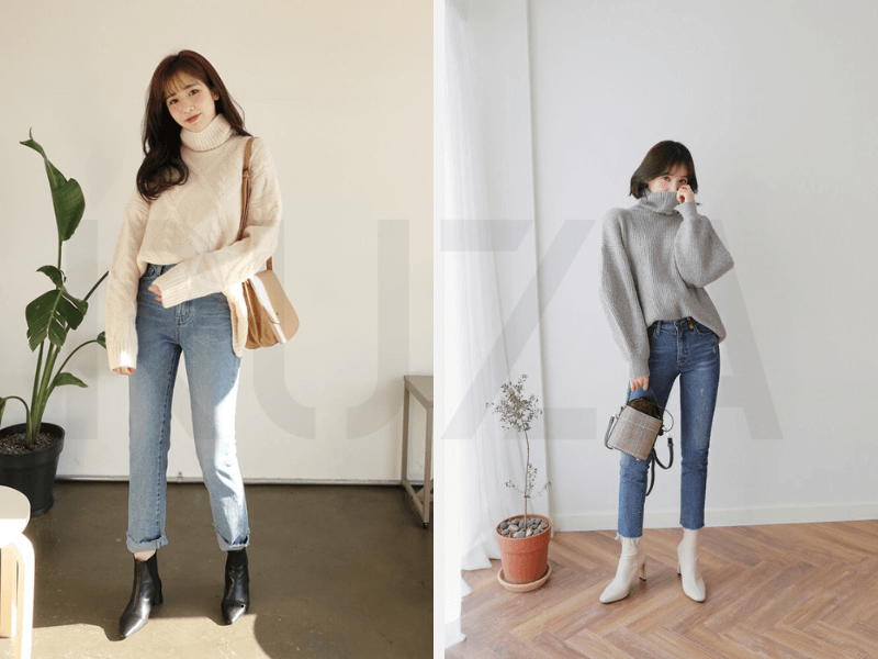10+ Cách Phối Đồ Mùa Đông Cho Nữ Vừa Ấm Áp, Thời Trang 5 Quần jeans và áo len
