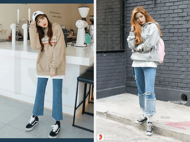 10+ Cách Phối Đồ Mùa Đông Cho Nữ Vừa Ấm Áp, Thời Trang 7 Áo hoodie với quần jeans