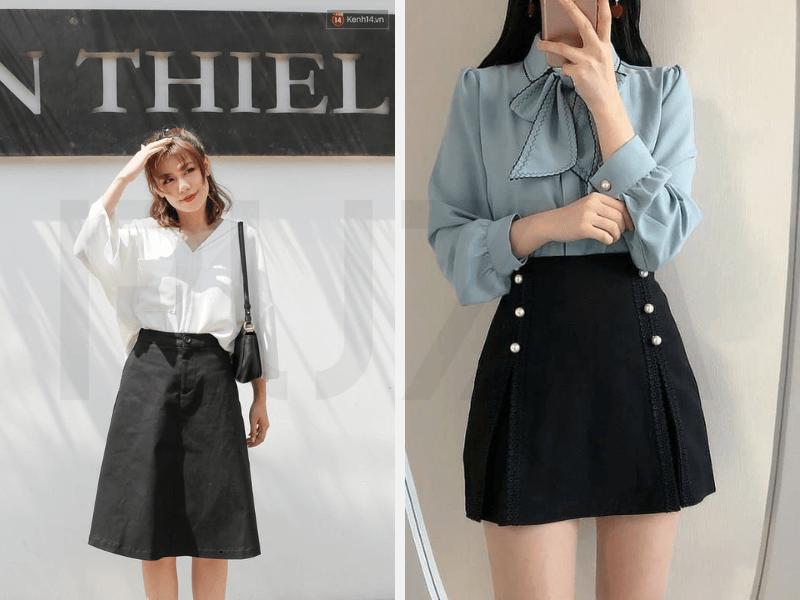 Cách Phối Đồ Cho Người Lùn Chân To: 5+ Bí Kíp Hack Dáng 8 Chân váy chữ A và áo blouse