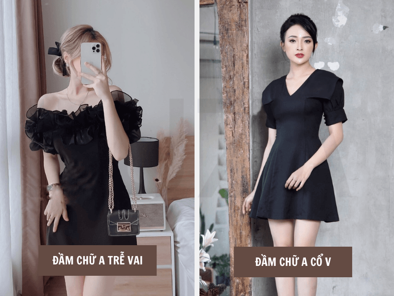 Đầm chữ A trễ vai - Đầm chữ A cổ V