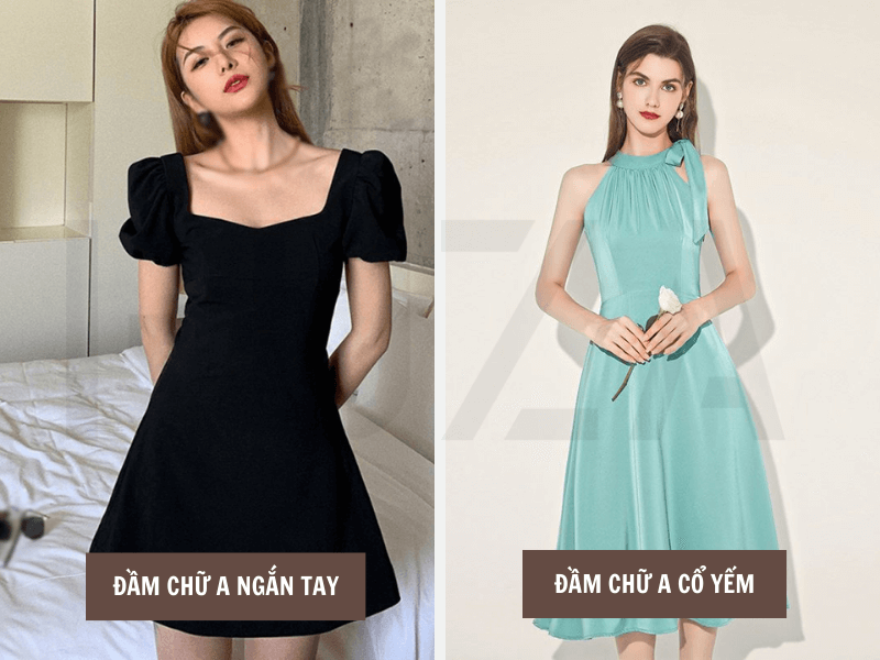 Đầm chữ A ngắn tay - Đầm chữ A cổ yếm