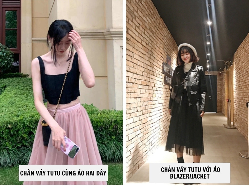 20+ Cách Phối Đồ Với Chân Váy Tutu Đẹp, Dễ Thương 8 Phối chân váy tutu áo hai dây - áo jacket