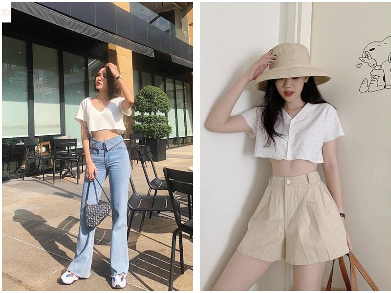 Đi Đà Lạt Mặc Gì? Các Cách Mix & Match Thật Nổi Bật 6 Áo croptop phối quần jean - Áo phông trắng kết hợp quần soóc
